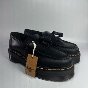 Dr. Martens Adrian Quad Black Platform Shoes Yellow Stitch Mens 8 Womens 9 NWT